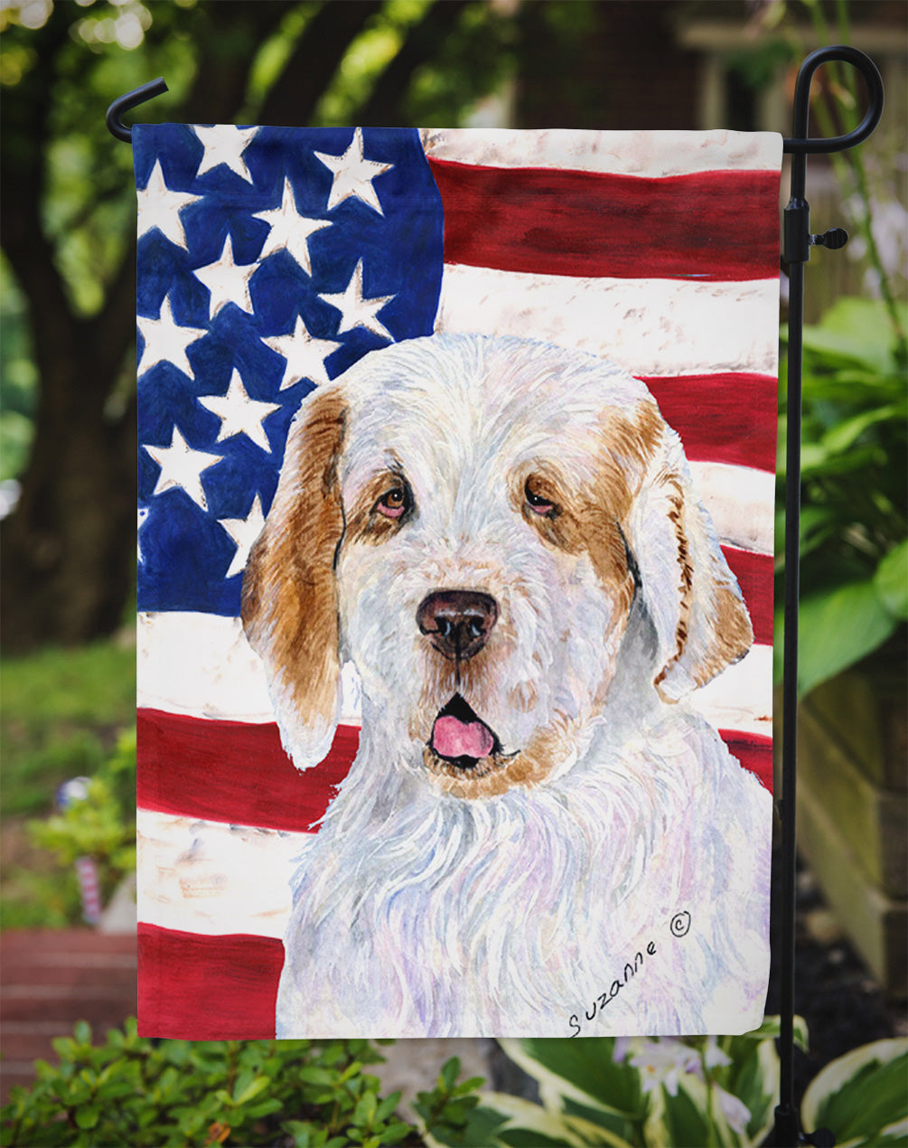 USA American Flag with Clumber Spaniel Garden Flag Mailbox Decorative Yard Banner Outside Patio Artwork for Flower Beds, Garden Size, Multicolor