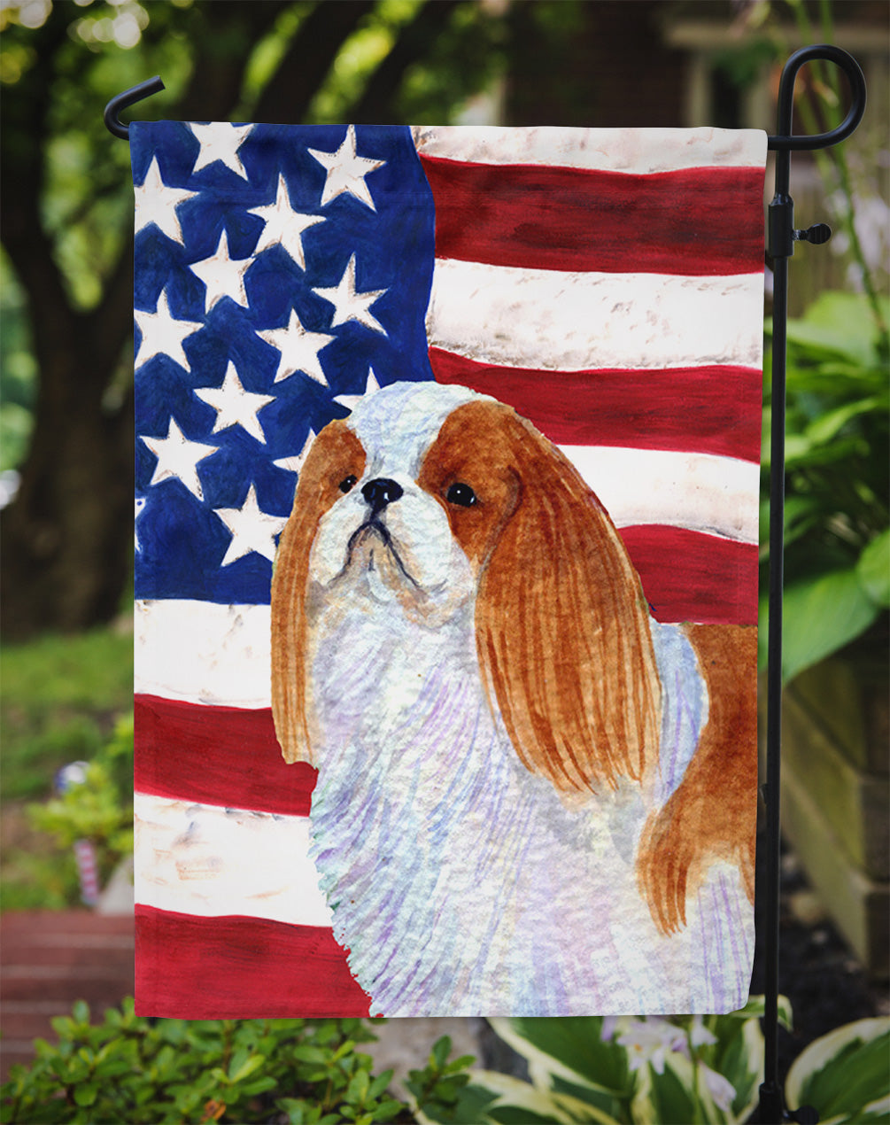 USA American Flag with English Toy Spaiel USA Garden Flag Mailbox Decorative Yard Banner Outside Patio Artwork for Flower Beds, Garden Size, Multicolor