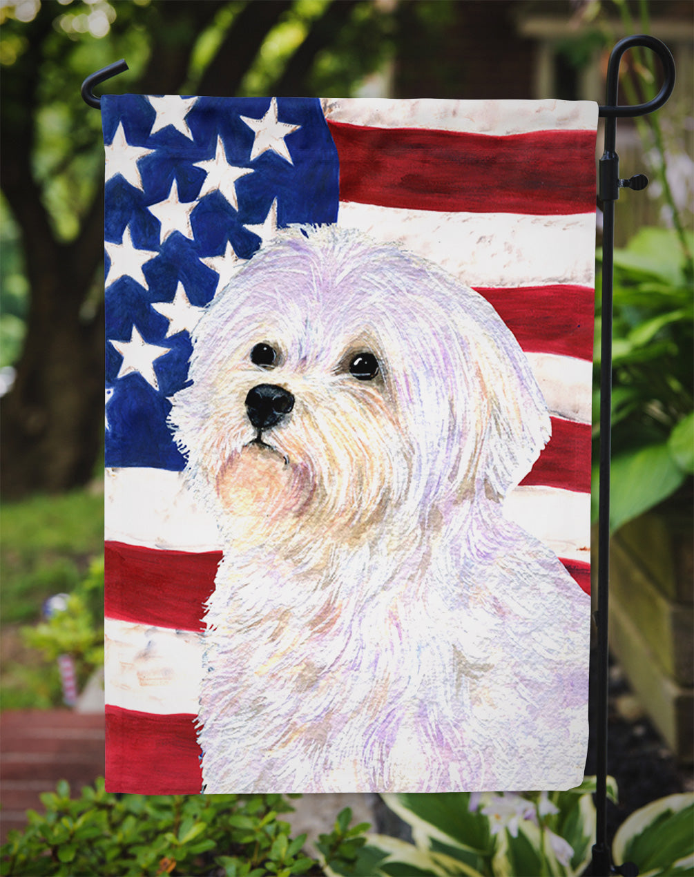 USA American Flag with Maltese Garden Flag Mailbox Decorative Yard Banner Outside Patio Artwork for Flower Beds, Garden Size, Multicolor