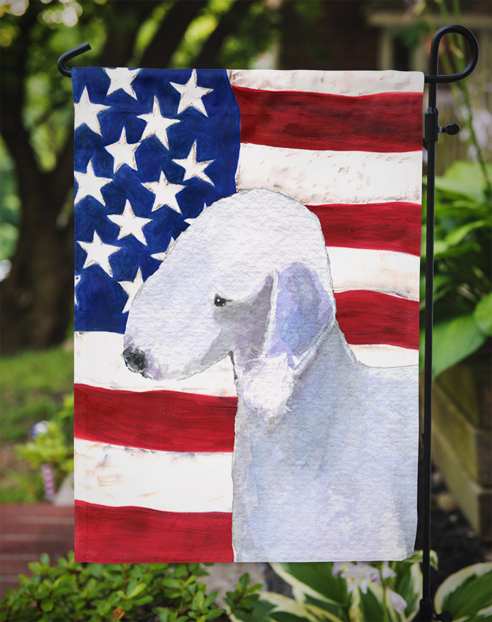 USA American Flag with Bedlington Terrier Garden Flag Mailbox Decorative Yard Banner Outside Patio Artwork for Flower Beds, Garden Size, Multicolor