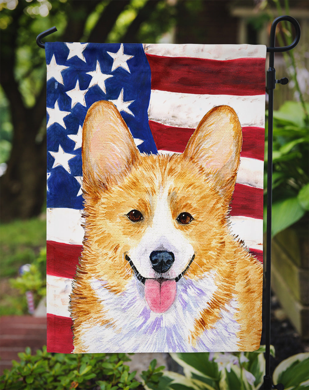 USA American Flag with Corgi Garden Flag Mailbox Decorative Yard Banner Outside Patio Artwork for Flower Beds, Garden Size, Multicolor