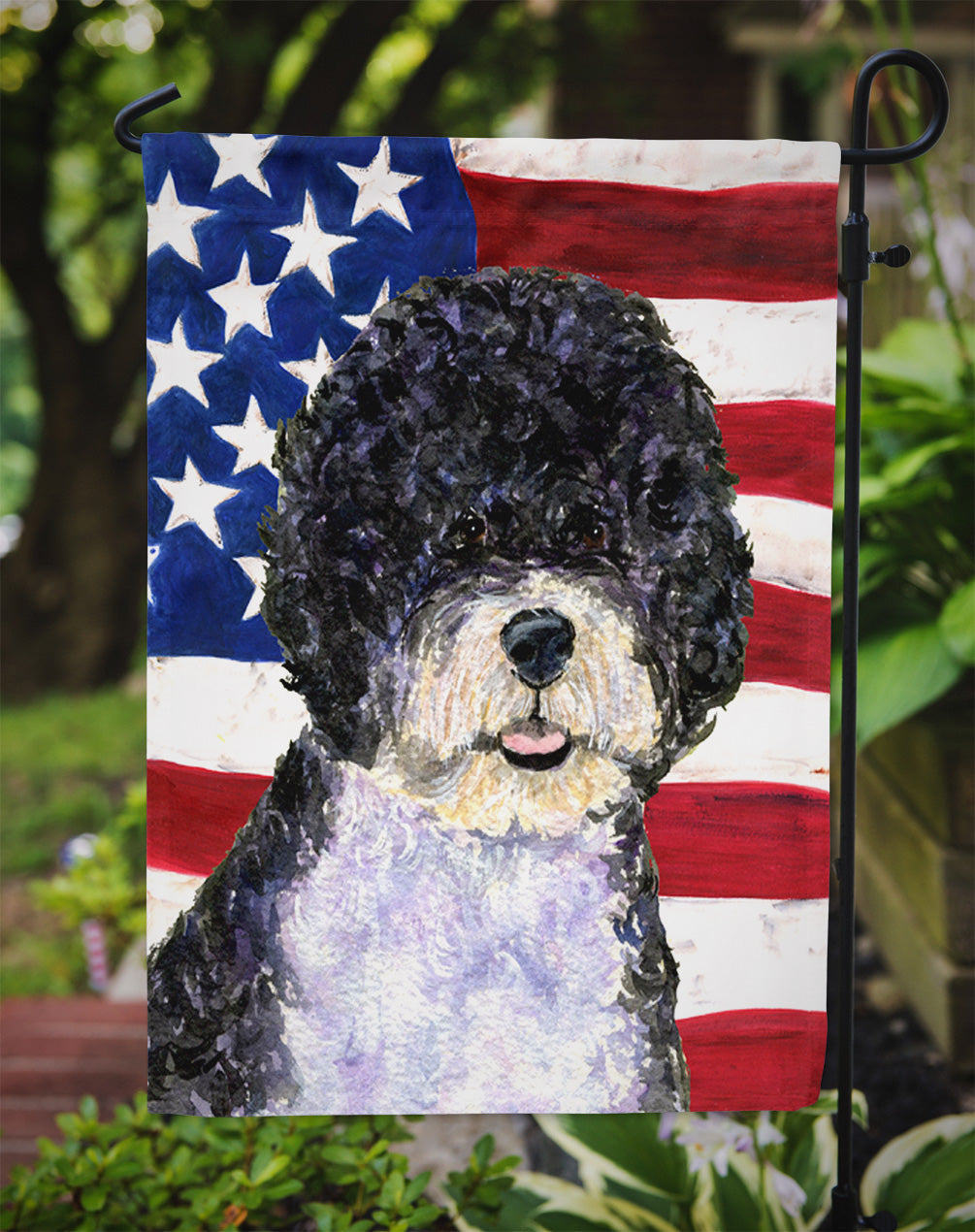 USA American Flag with Portuguese Water Dog Garden Flag Mailbox Decorative Yard Banner Outside Patio Artwork for Flower Beds, Garden Size, Multicolor