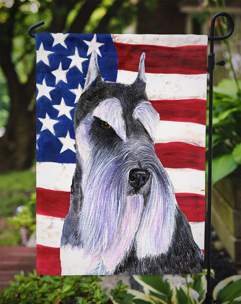 USA American Flag with Schnauzer Garden Flag Mailbox Decorative Yard Banner Outside Patio Artwork for Flower Beds, Garden Size, Multicolor