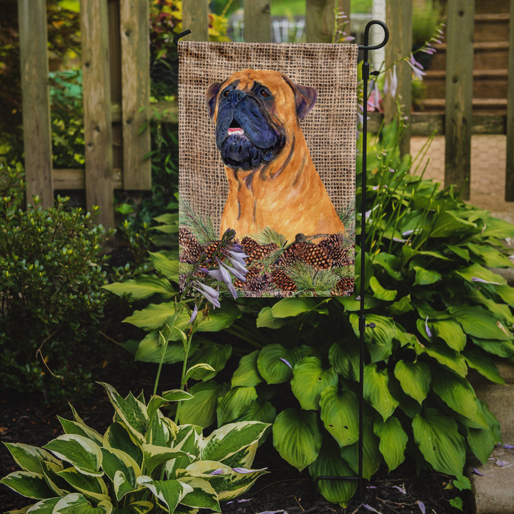 Bullmastiff on Faux Burlap with Pine Cones Garden Flag Mailbox Decorative Yard Banner Outside Patio Artwork for Flower Beds, Garden Size, Multicolor