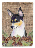 Fox Terrier on Faux Burlap with Pine Cones Garden Flag Mailbox Decorative Yard Banner Outside Patio Artwork for Flower Beds, Garden Size, Multicolor