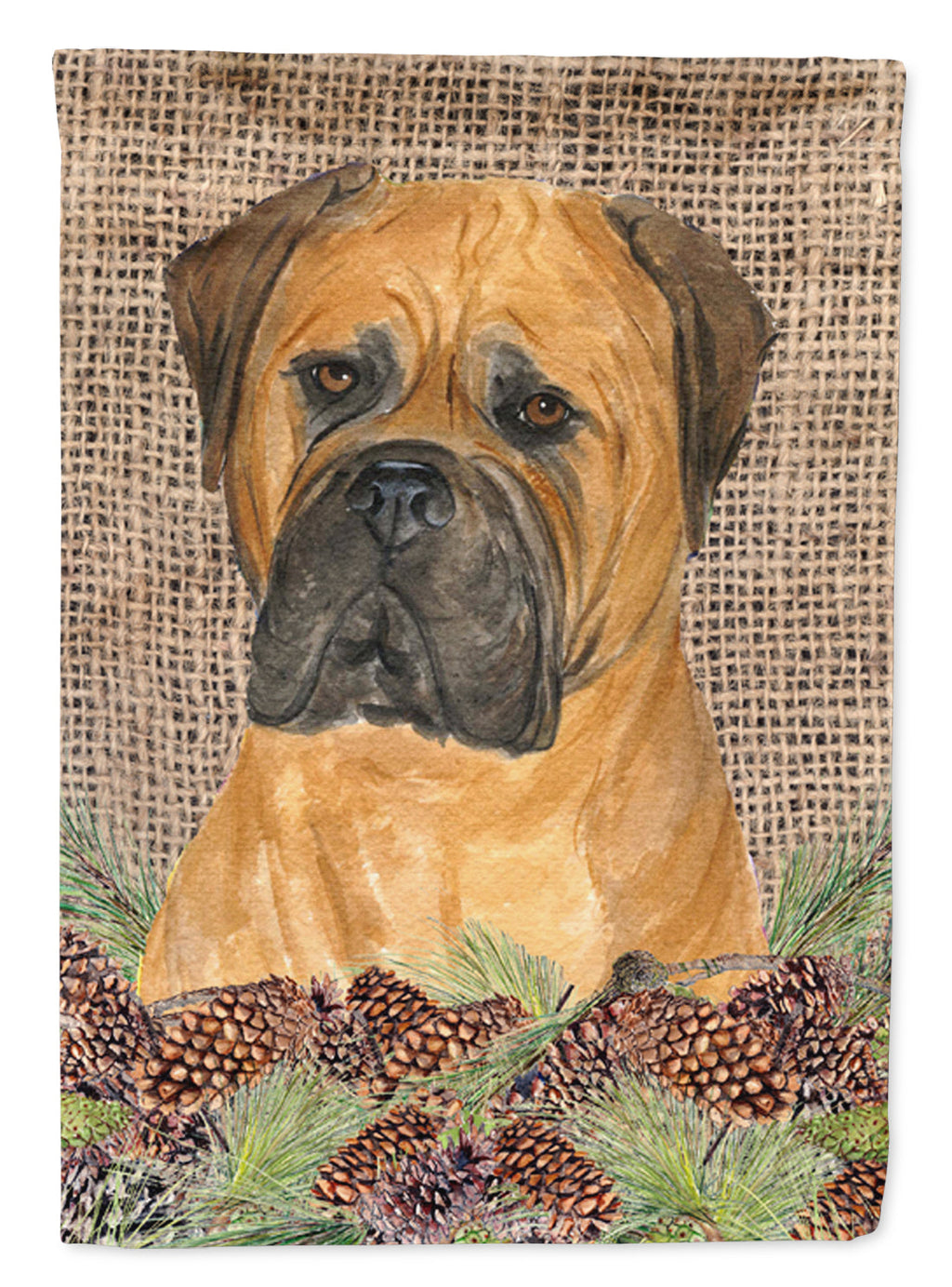 Bullmastiff on Faux Burlap with Pine Cones Garden Flag Mailbox Decorative Yard Banner Outside Patio Artwork for Flower Beds, Garden Size, Multicolor