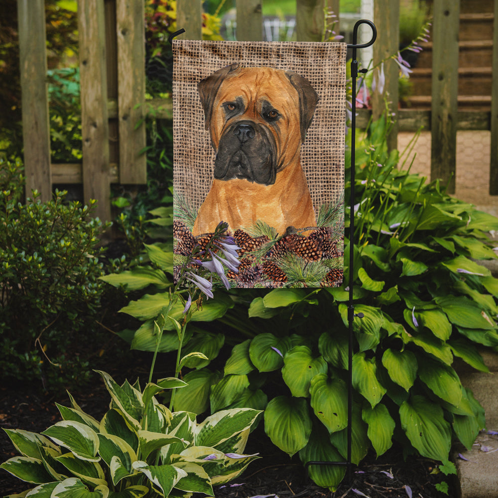 Bullmastiff on Faux Burlap with Pine Cones Garden Flag Mailbox Decorative Yard Banner Outside Patio Artwork for Flower Beds, Garden Size, Multicolor
