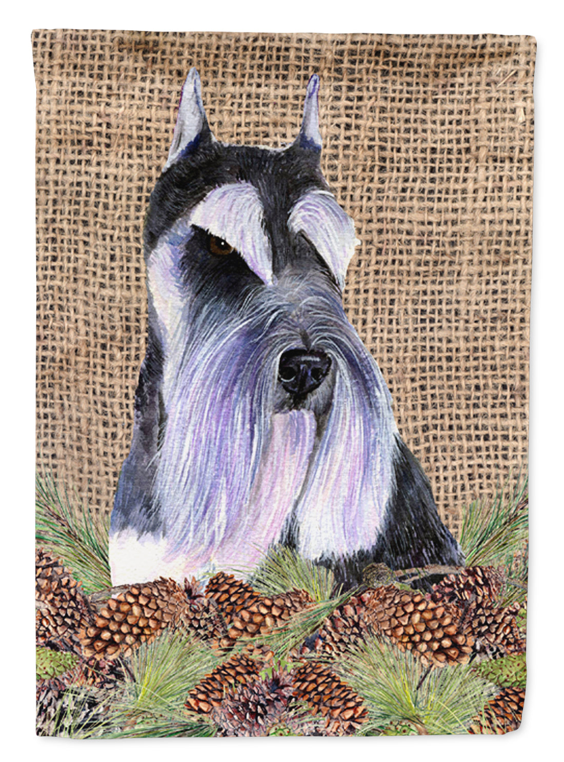 Schnauzer on Faux Burlap with Pine Cones Garden Flag Mailbox Decorative Yard Banner Outside Patio Artwork for Flower Beds, Garden Size, Multicolor