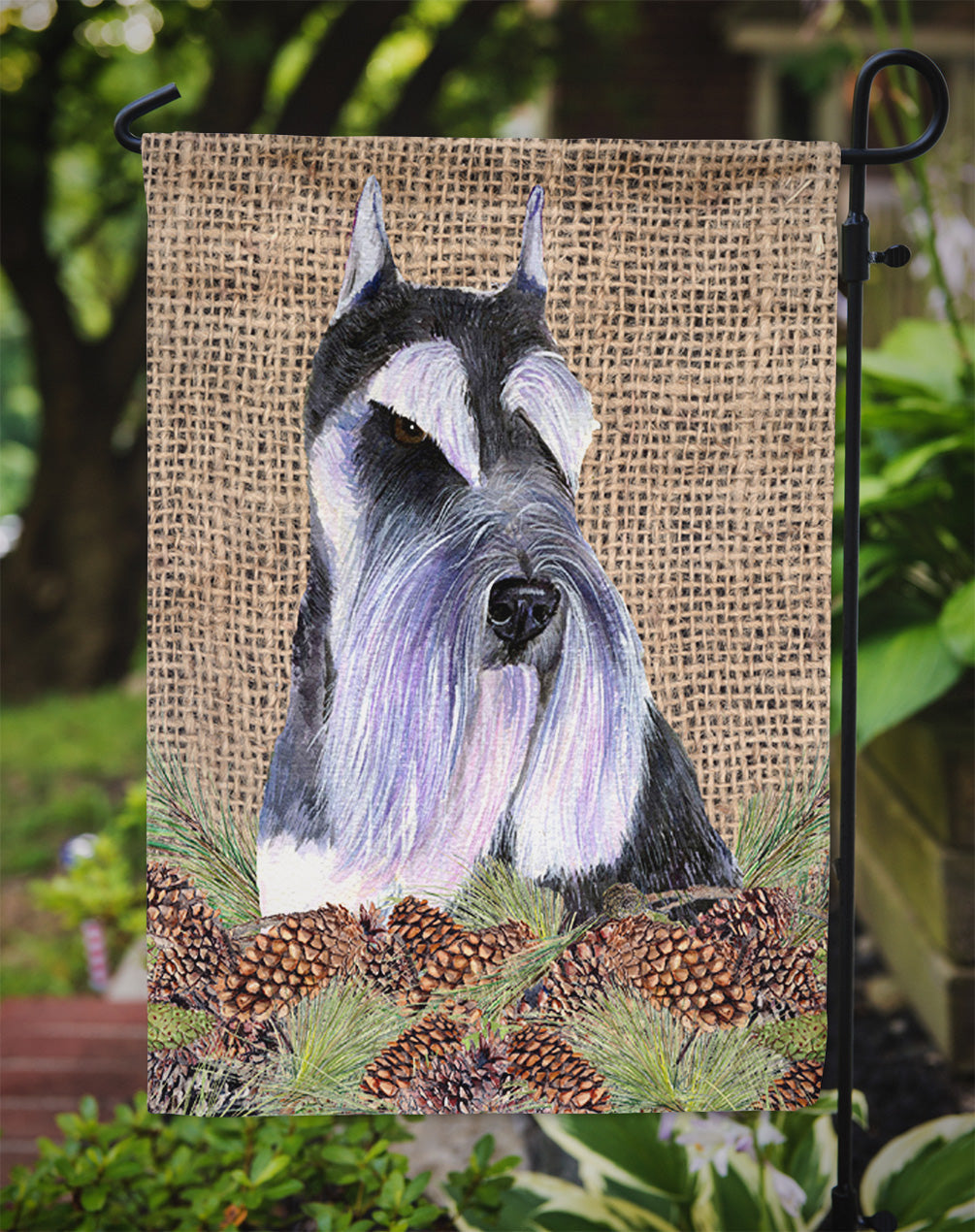 Schnauzer on Faux Burlap with Pine Cones Garden Flag Mailbox Decorative Yard Banner Outside Patio Artwork for Flower Beds, Garden Size, Multicolor