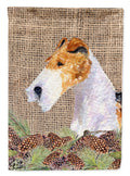 Fox Terrier on Faux Burlap with Pine Cones Garden Flag Mailbox Decorative Yard Banner Outside Patio Artwork for Flower Beds, Garden Size, Multicolor