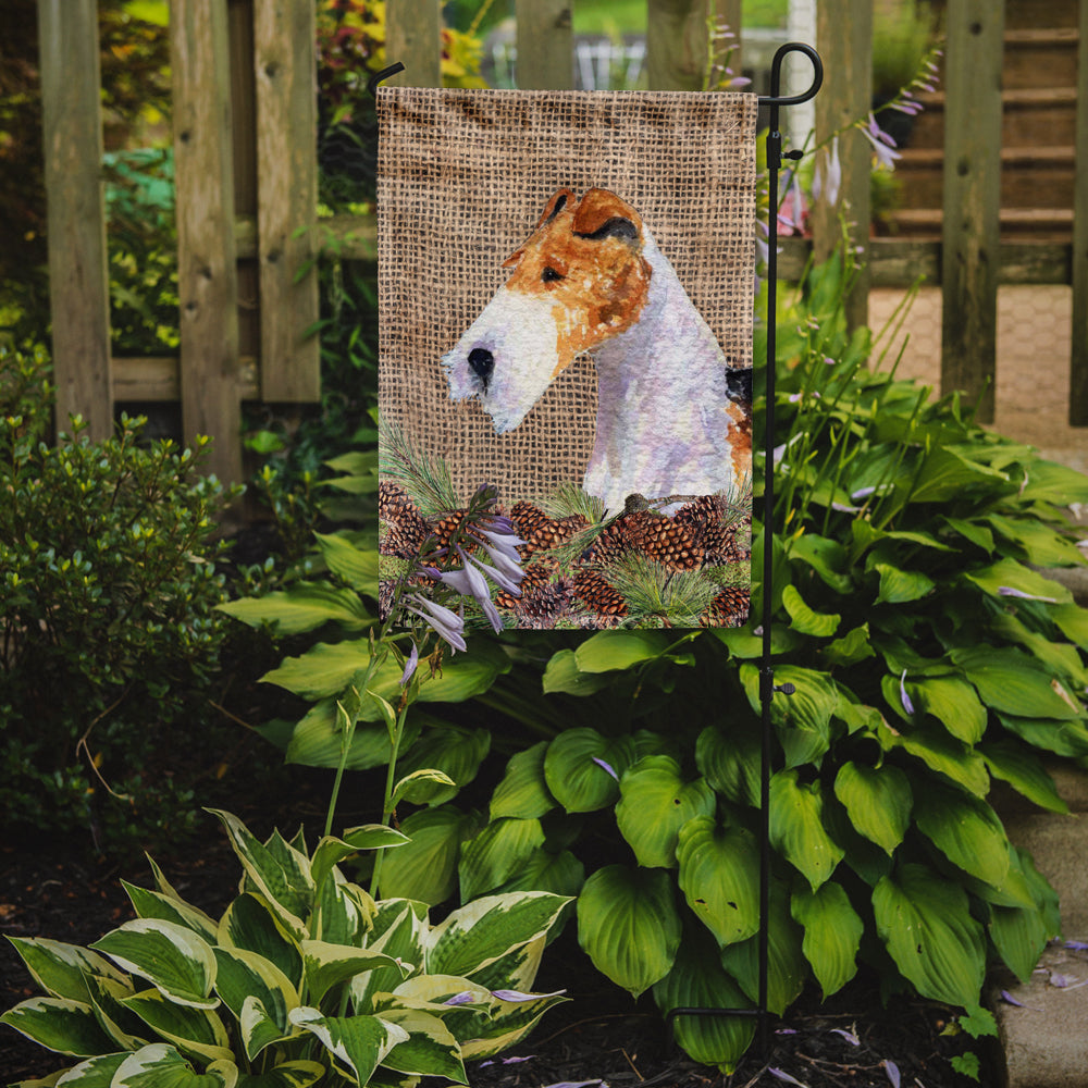 Fox Terrier on Faux Burlap with Pine Cones Garden Flag Mailbox Decorative Yard Banner Outside Patio Artwork for Flower Beds, Garden Size, Multicolor