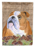 Bulldog English on Faux Burlap with Pine Cones Garden Flag Mailbox Decorative Yard Banner Outside Patio Artwork for Flower Beds, Garden Size, Multicolor