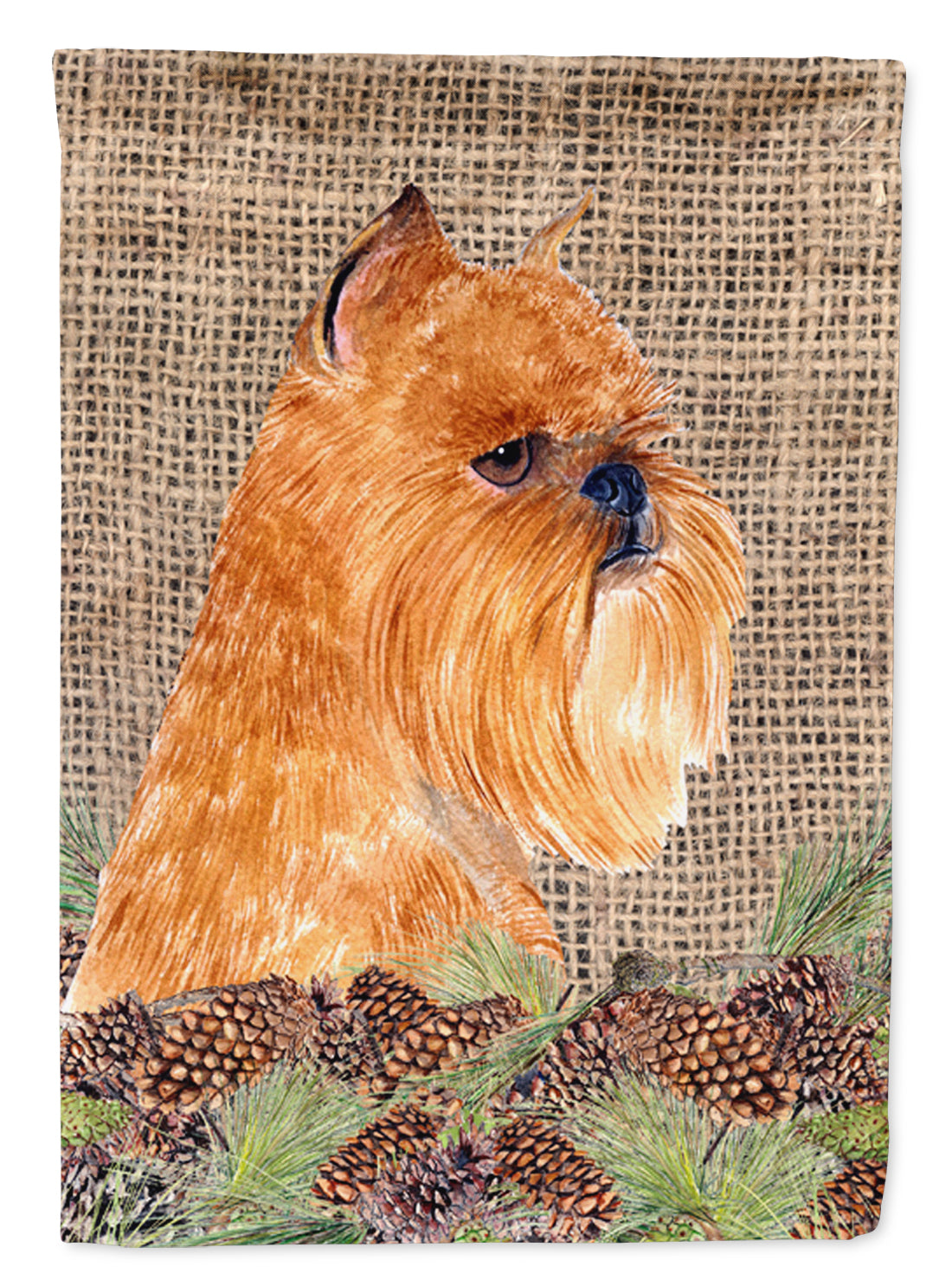Brussels Griffon on Faux Burlap with Pine Cones Garden Flag Mailbox Decorative Yard Banner Outside Patio Artwork for Flower Beds, Garden Size, Multicolor