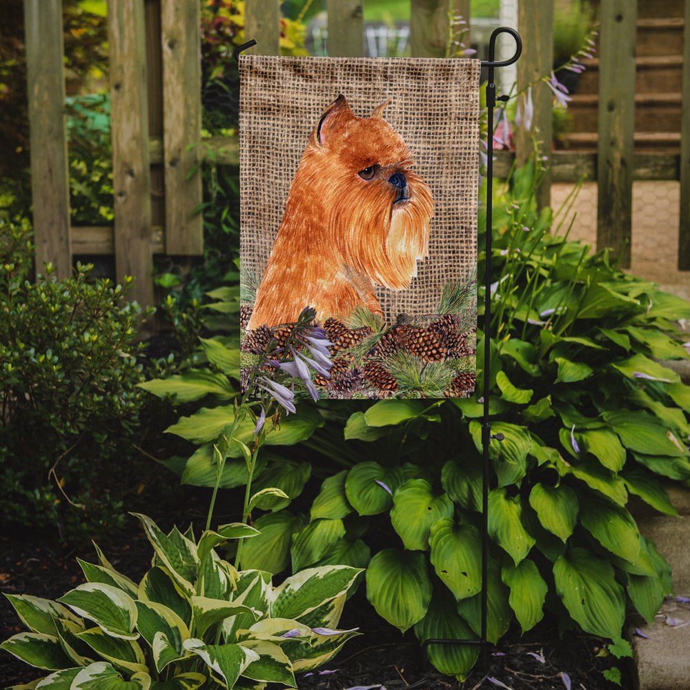 Brussels Griffon on Faux Burlap with Pine Cones Garden Flag Mailbox Decorative Yard Banner Outside Patio Artwork for Flower Beds, Garden Size, Multicolor