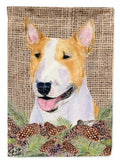 Bull Terrier on Faux Burlap with Pine Cones Garden Flag Mailbox Decorative Yard Banner Outside Patio Artwork for Flower Beds, Garden Size, Multicolor
