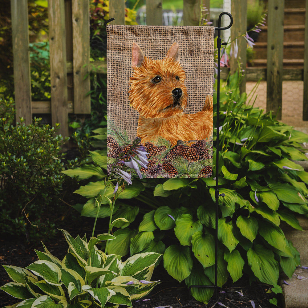 Norwich Terrier on Faux Burlap with Pine Cones Garden Flag Mailbox Decorative Yard Banner Outside Patio Artwork for Flower Beds, Garden Size, Multicolor