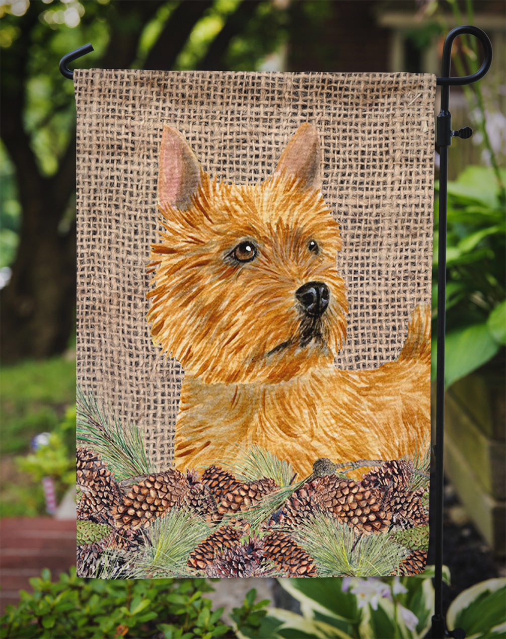 Norwich Terrier on Faux Burlap with Pine Cones Garden Flag Mailbox Decorative Yard Banner Outside Patio Artwork for Flower Beds, Garden Size, Multicolor