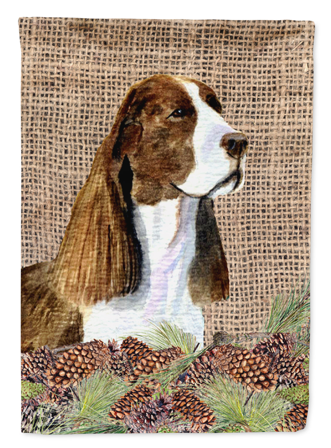 Springer Spaniel on Faux Burlap with Pine Cones Garden Flag Mailbox Decorative Yard Banner Outside Patio Artwork for Flower Beds, Garden Size, Multicolor