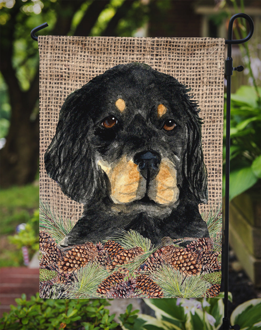 Gordon Setter on Faux Burlap with Pine Cones Garden Flag Mailbox Decorative Yard Banner Outside Patio Artwork for Flower Beds, Garden Size, Multicolor