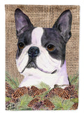 Boston Terrier on Faux Burlap with Pine Cones Garden Flag Mailbox Decorative Yard Banner Outside Patio Artwork for Flower Beds, Garden Size, Multicolor
