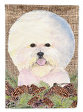 Bichon Frise on Faux Burlap with Pine Cones Garden Flag Mailbox Decorative Yard Banner Outside Patio Artwork for Flower Beds, Garden Size, Multicolor