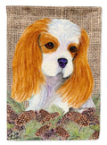 Cavalier Spaniel on Faux Burlap with Pine Cones Garden Flag Mailbox Decorative Yard Banner Outside Patio Artwork for Flower Beds, Garden Size, Multicolor