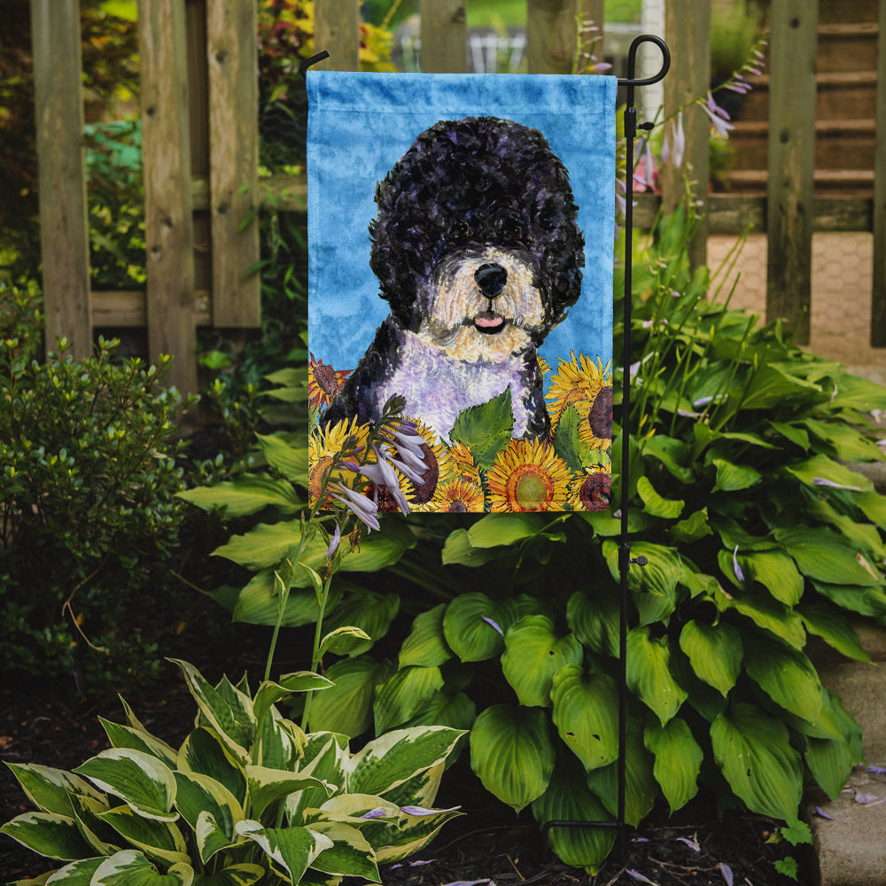 Portuguese Water Dog in Summer Flowers Garden Flag Mailbox Decorative Yard Banner Outside Patio Artwork for Flower Beds, Garden Size, Multicolor