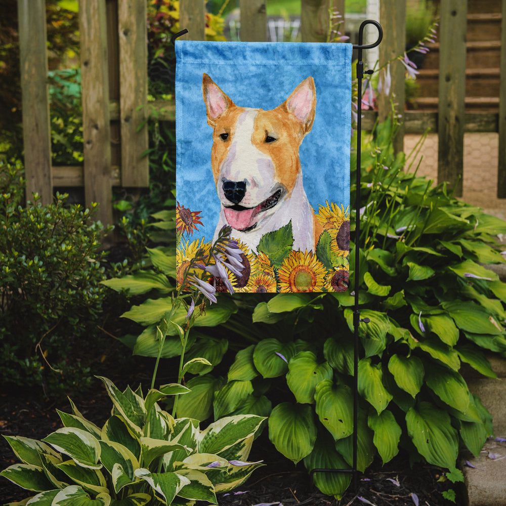 Bull Terrier in Summer Flowers Garden Flag Mailbox Decorative Yard Banner Outside Patio Artwork for Flower Beds, Garden Size, Multicolor