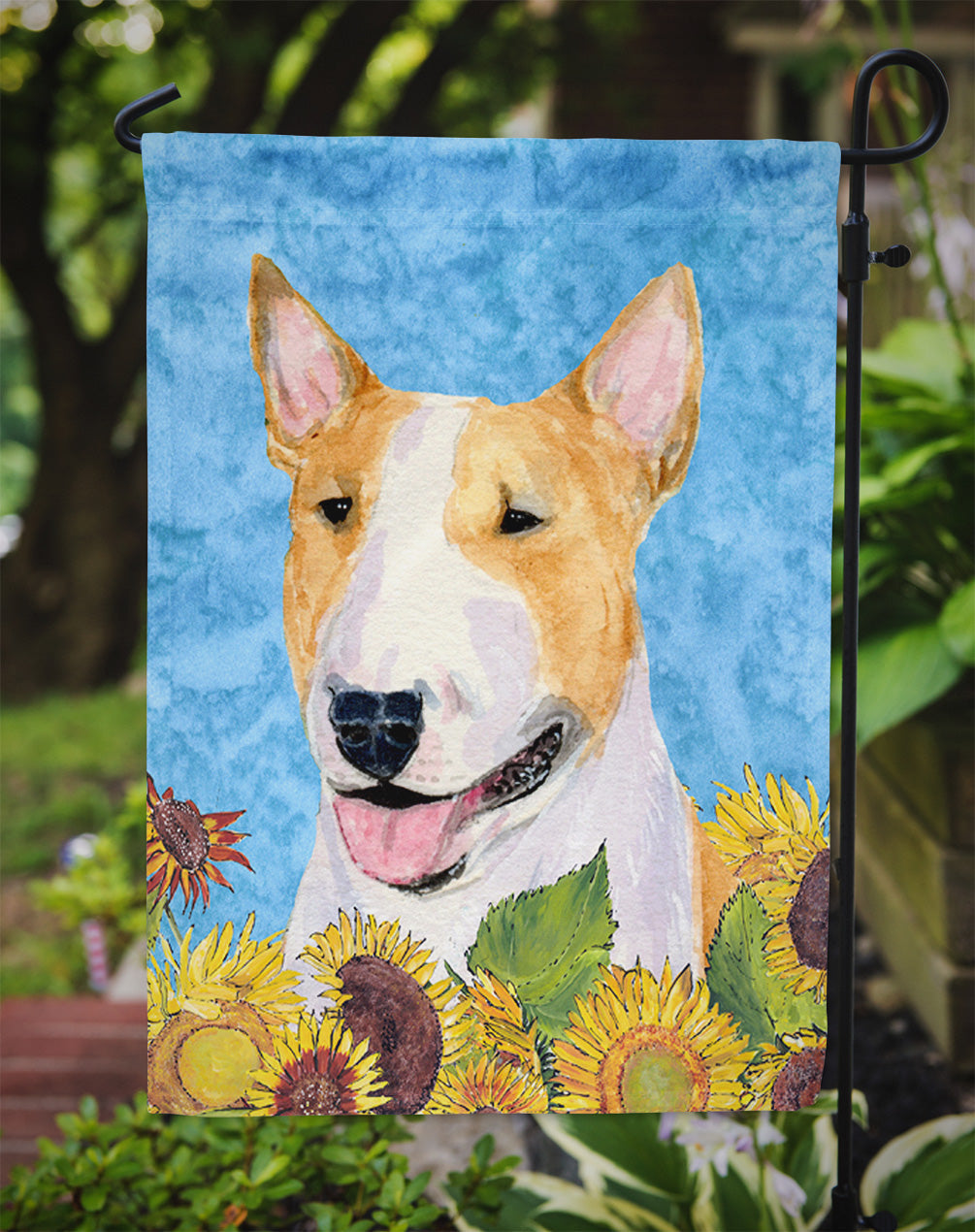 Bull Terrier in Summer Flowers Garden Flag Mailbox Decorative Yard Banner Outside Patio Artwork for Flower Beds, Garden Size, Multicolor
