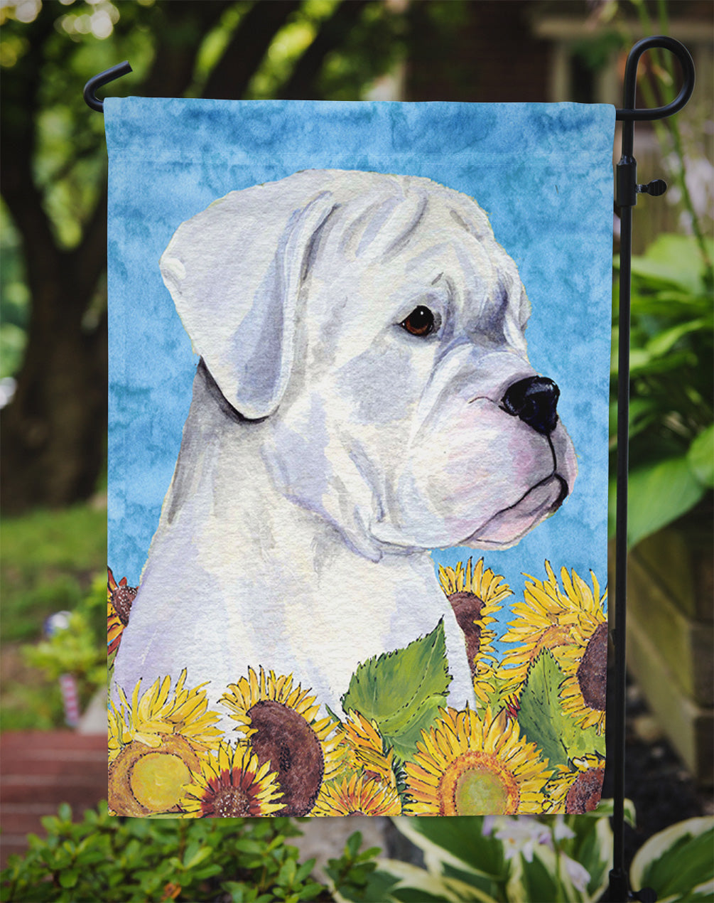 Boxer in Summer Flowers Garden Flag Mailbox Decorative Yard Banner Outside Patio Artwork for Flower Beds, Garden Size, Multicolor