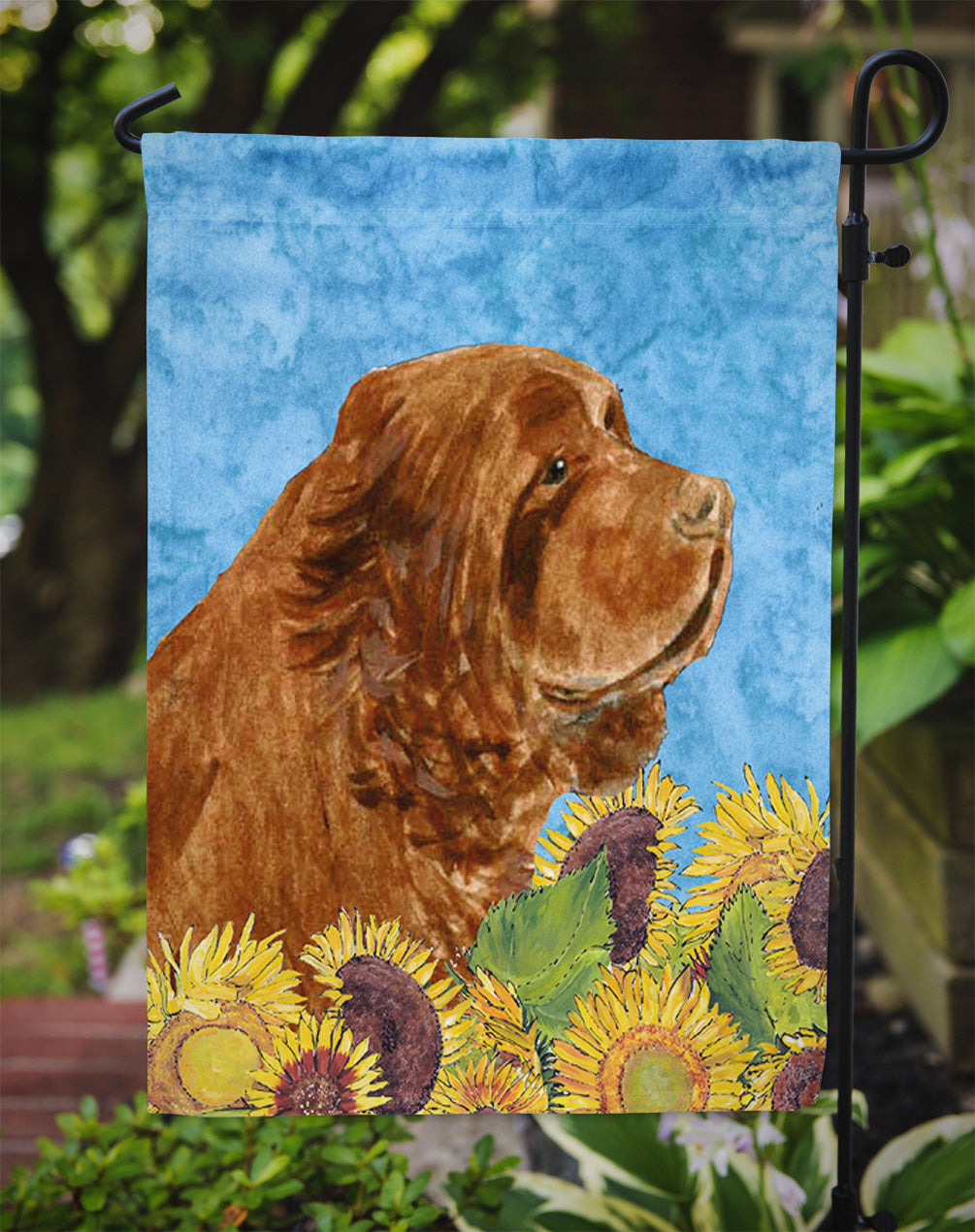 Sussex Spaniel in Summer Flowers Garden Flag Mailbox Decorative Yard Banner Outside Patio Artwork for Flower Beds, Garden Size, Multicolor