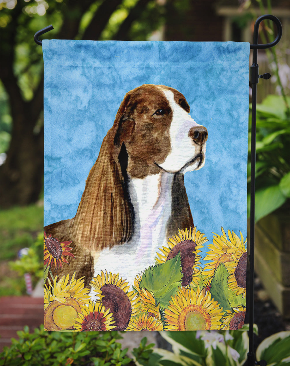 Springer Spaniel in Summer Flowers Garden Flag Mailbox Decorative Yard Banner Outside Patio Artwork for Flower Beds, Garden Size, Multicolor