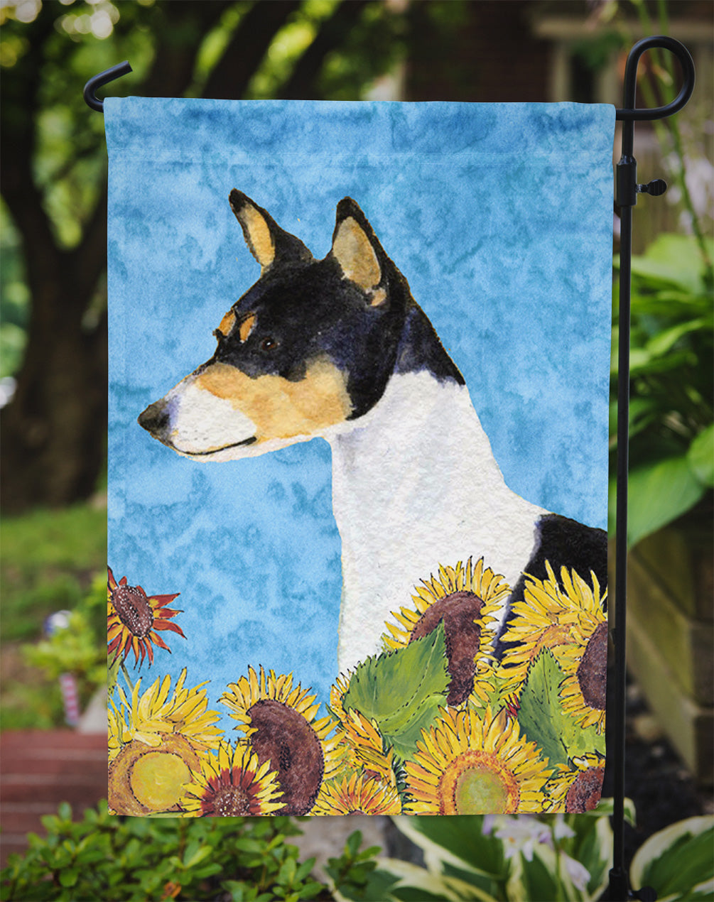 Basenji in Summer Flowers Garden Flag Mailbox Decorative Yard Banner Outside Patio Artwork for Flower Beds, Garden Size, Multicolor