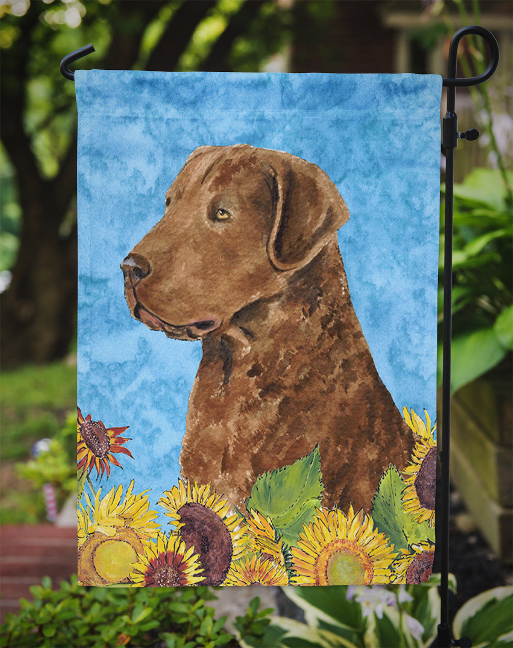 Curly Coated Retriever in Summer Flowers Garden Flag Mailbox Decorative Yard Banner Outside Patio Artwork for Flower Beds, Garden Size, Multicolor