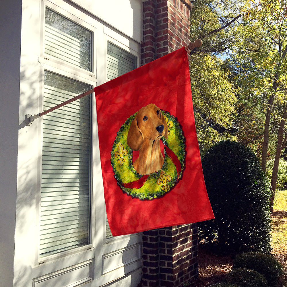 Dachshund Cristmas Wreath House Flag 28x40 Porch Sleeve Pole Decorative Outside Yard Banner Artwork Wall Hanging, Polyester