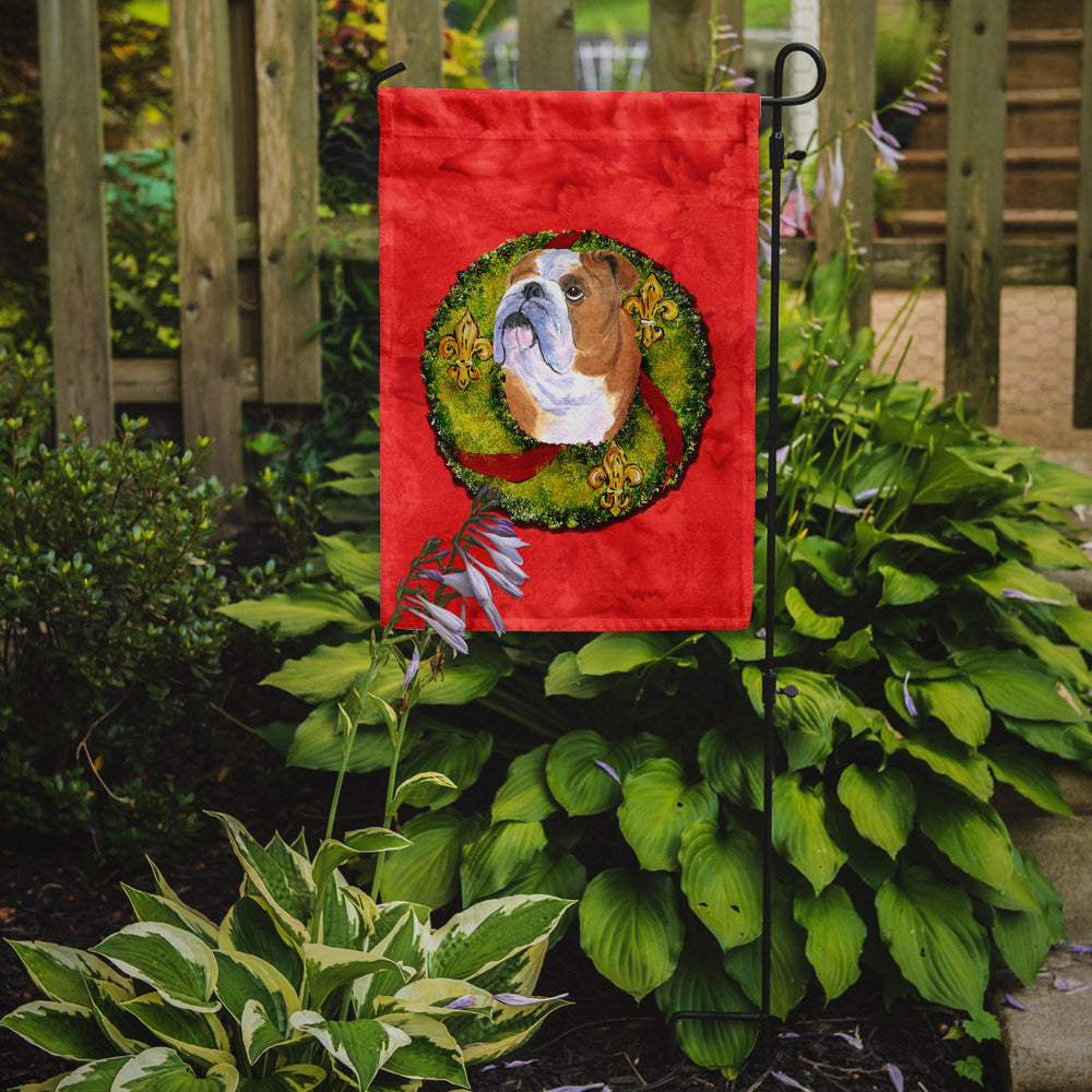 Bulldog English Cristmas Wreath Garden Flag Mailbox Decorative Yard Banner Outside Patio Artwork for Flower Beds, Garden Size, Multicolor