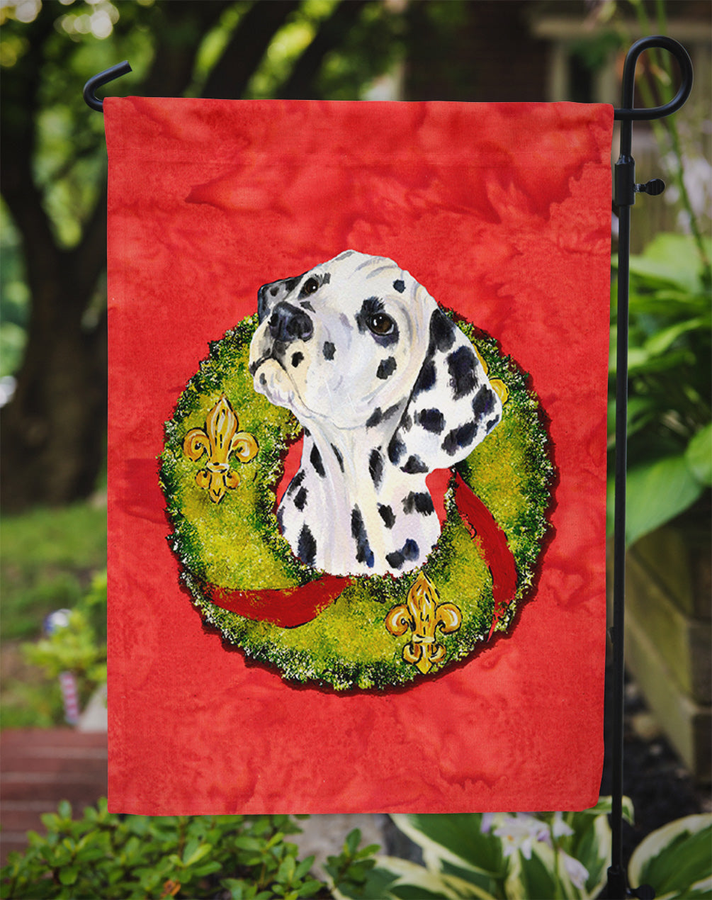 Dalmatian Cristmas Wreath Garden Flag Mailbox Decorative Yard Banner Outside Patio Artwork for Flower Beds, Garden Size, Multicolor