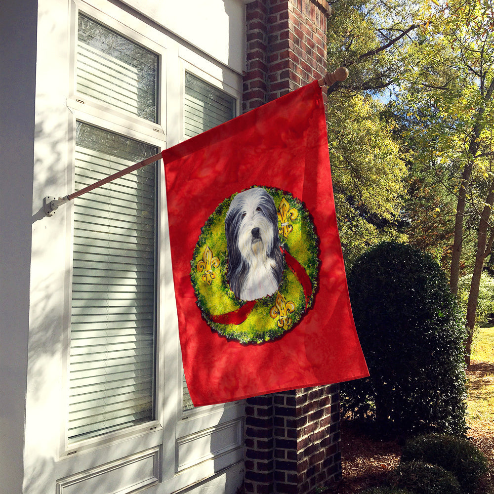 Bearded Collie Cristmas Wreath House Flag 28x40 Porch Sleeve Pole Decorative Outside Yard Banner Artwork Wall Hanging, Polyester