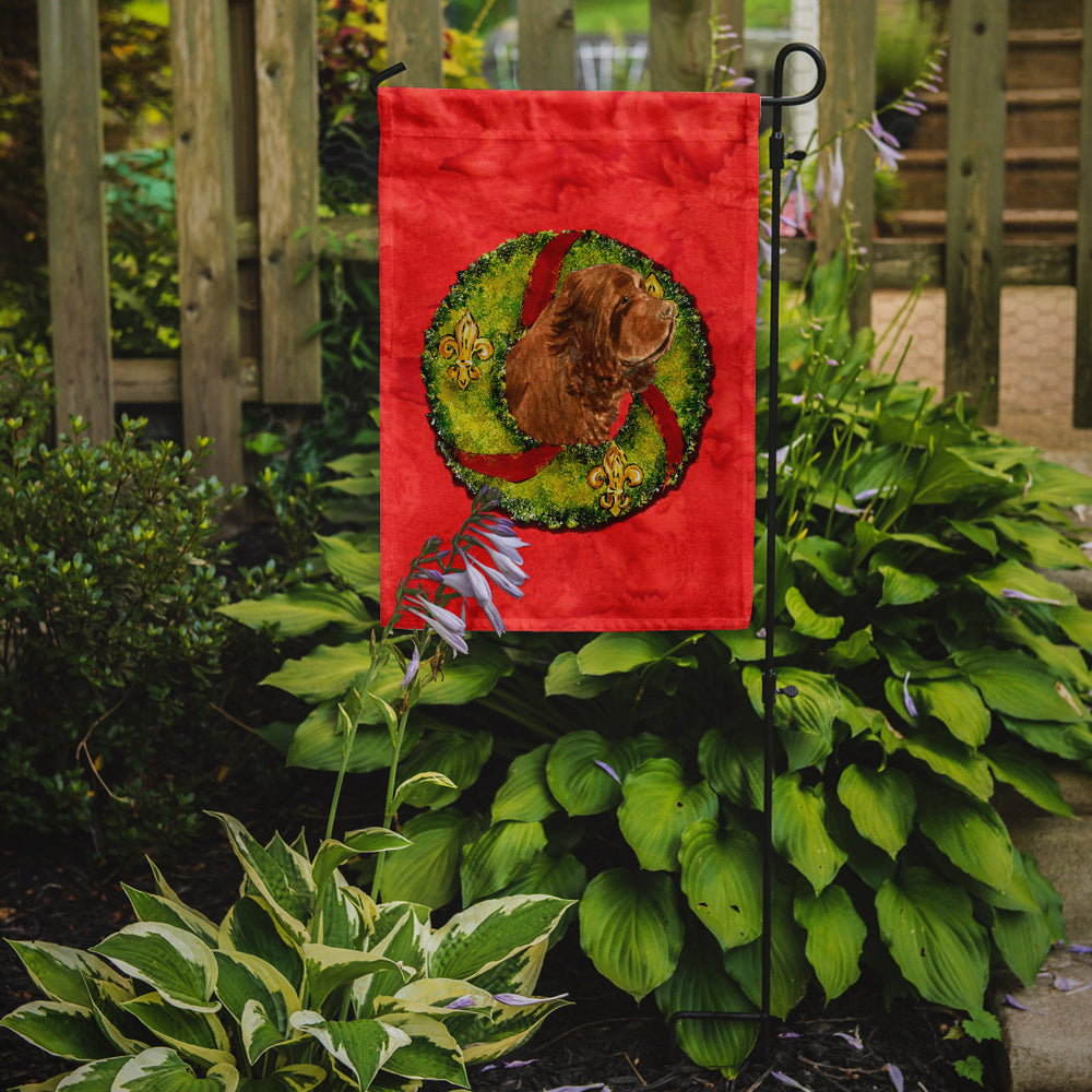 Sussex Spaniel Cristmas Wreath Garden Flag Mailbox Decorative Yard Banner Outside Patio Artwork for Flower Beds, Garden Size, Multicolor
