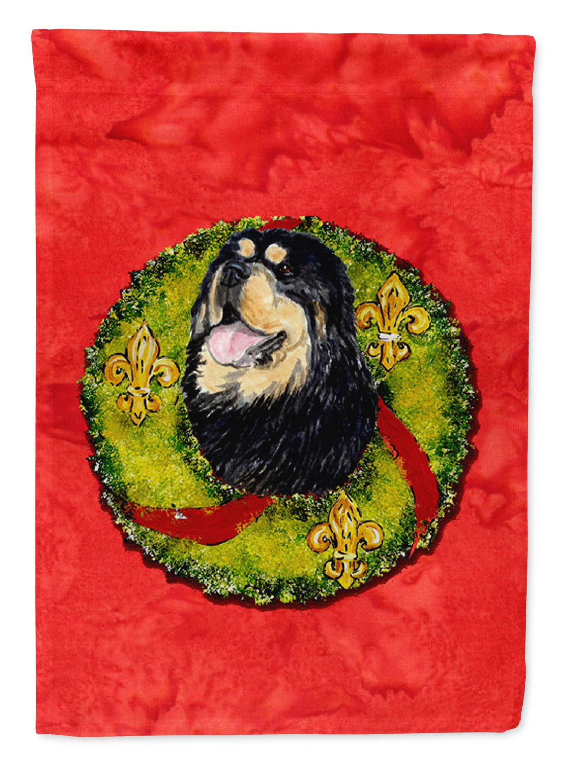 Tibetan Mastiff Cristmas Wreath Garden Flag Mailbox Decorative Yard Banner Outside Patio Artwork for Flower Beds, Garden Size, Multicolor