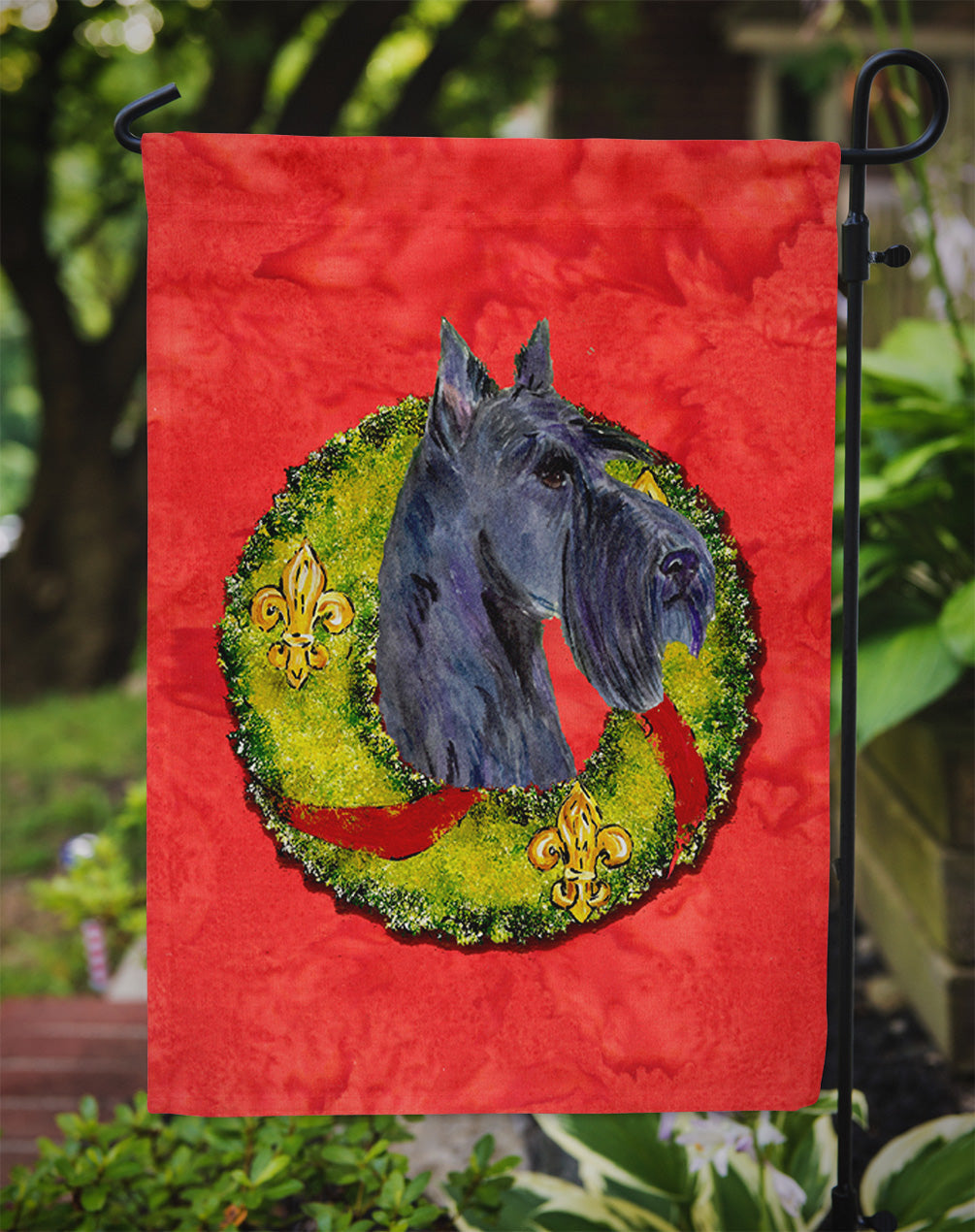 Scottish Terrier Cristmas Wreath Garden Flag Mailbox Decorative Yard Banner Outside Patio Artwork for Flower Beds, Garden Size, Multicolor