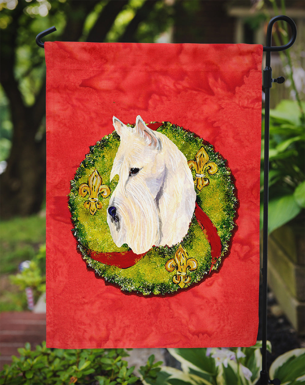 Curly Coated Retriever Cristmas Wreath Garden Flag Mailbox Decorative Yard Banner Outside Patio Artwork for Flower Beds, Garden Size, Multicolor