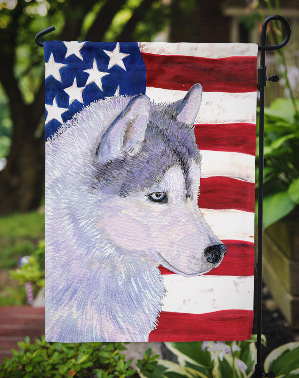 USA American Flag with Siberian Husky Garden Flag Mailbox Decorative Yard Banner Outside Patio Artwork for Flower Beds, Garden Size, Multicolor