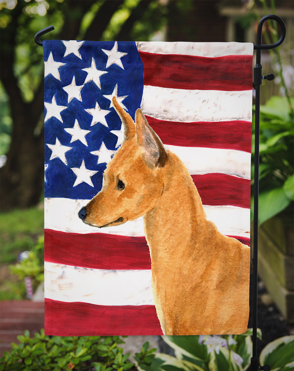 USA American Flag with Min Pin Garden Flag Mailbox Decorative Yard Banner Outside Patio Artwork for Flower Beds, Garden Size, Multicolor