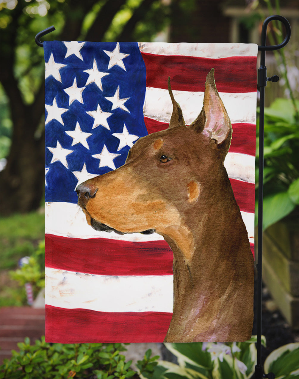 USA American Flag with Doberman Garden Flag Mailbox Decorative Yard Banner Outside Patio Artwork for Flower Beds, Garden Size, Multicolor