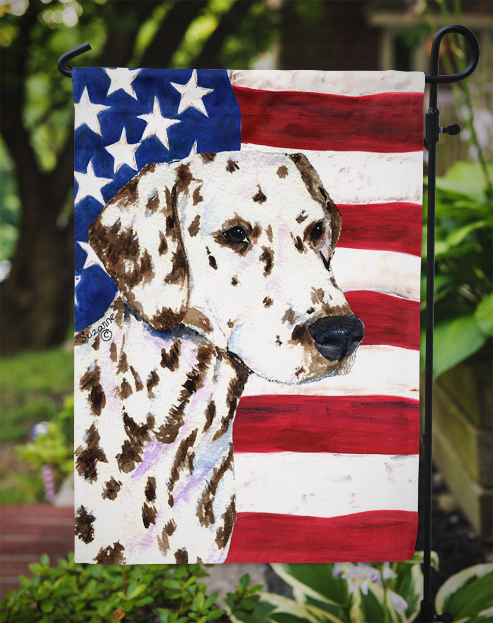 USA American Flag with Dalmatian Garden Flag Mailbox Decorative Yard Banner Outside Patio Artwork for Flower Beds, Garden Size, Multicolor