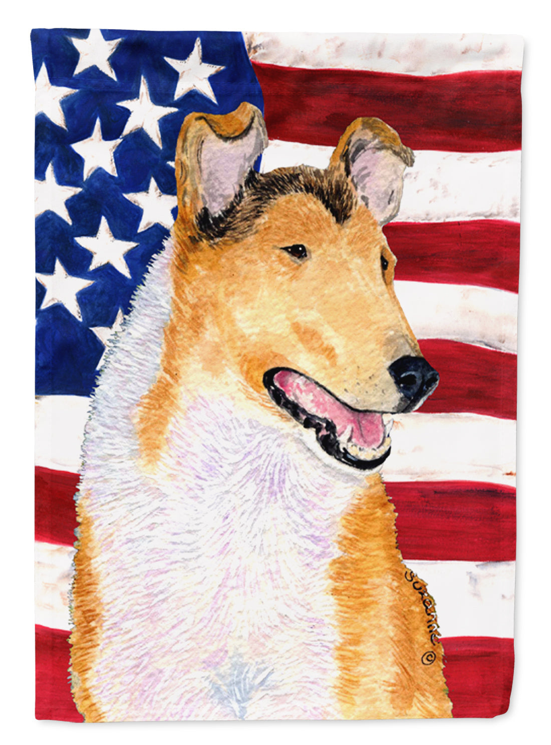 USA American Flag with Collie Smooth Garden Flag Mailbox Decorative Yard Banner Outside Patio Artwork for Flower Beds, Garden Size, Multicolor