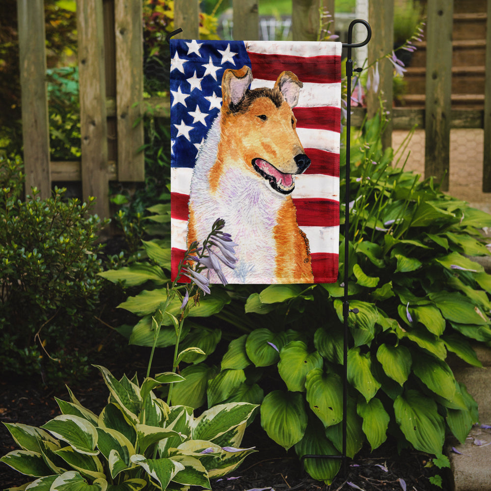 USA American Flag with Collie Smooth Garden Flag Mailbox Decorative Yard Banner Outside Patio Artwork for Flower Beds, Garden Size, Multicolor