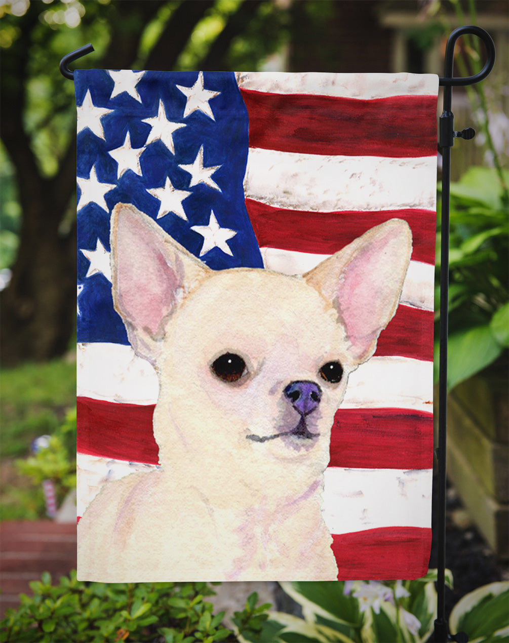USA American Flag with Chihuahua Garden Flag Mailbox Decorative Yard Banner Outside Patio Artwork for Flower Beds, Garden Size, Multicolor