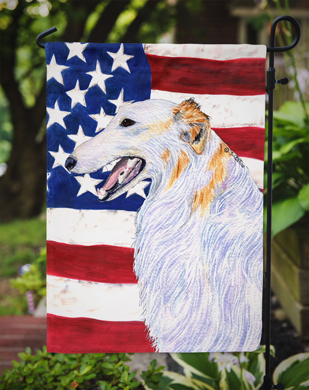 USA American Flag with Borzoi Garden Flag Mailbox Decorative Yard Banner Outside Patio Artwork for Flower Beds, Garden Size, Multicolor